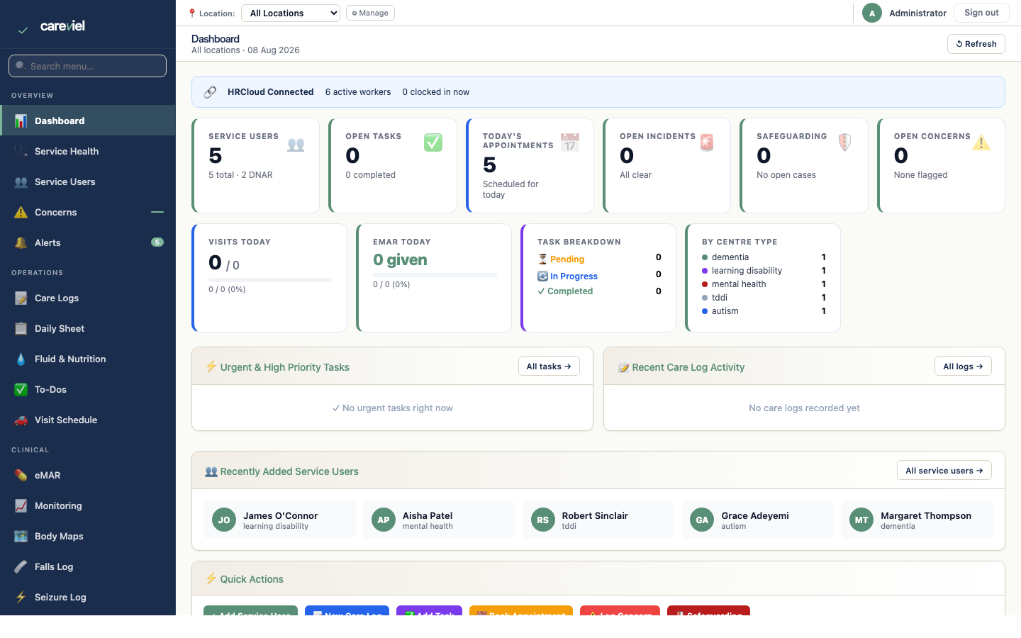 Careviel Care — web management app